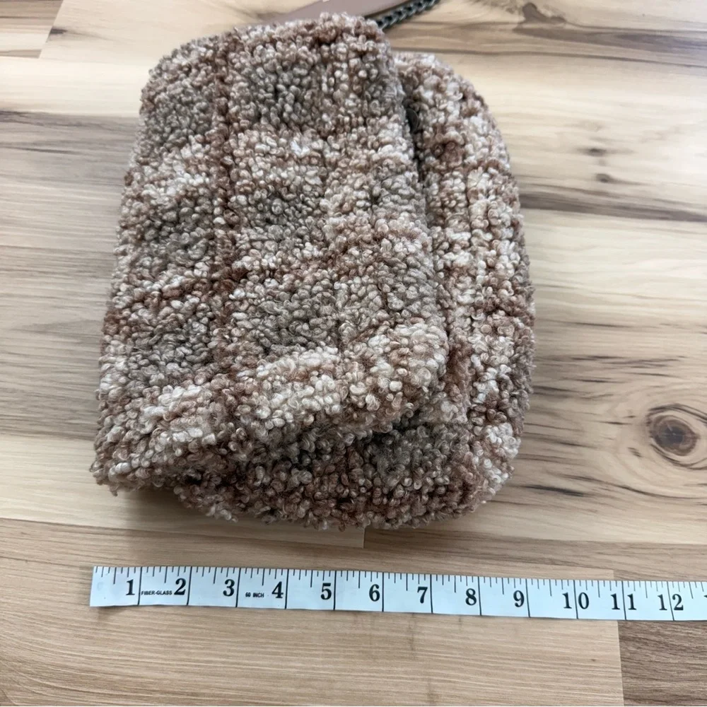 Zara Faux Fur Checkered Textured Brown Sherpa Women's Bag